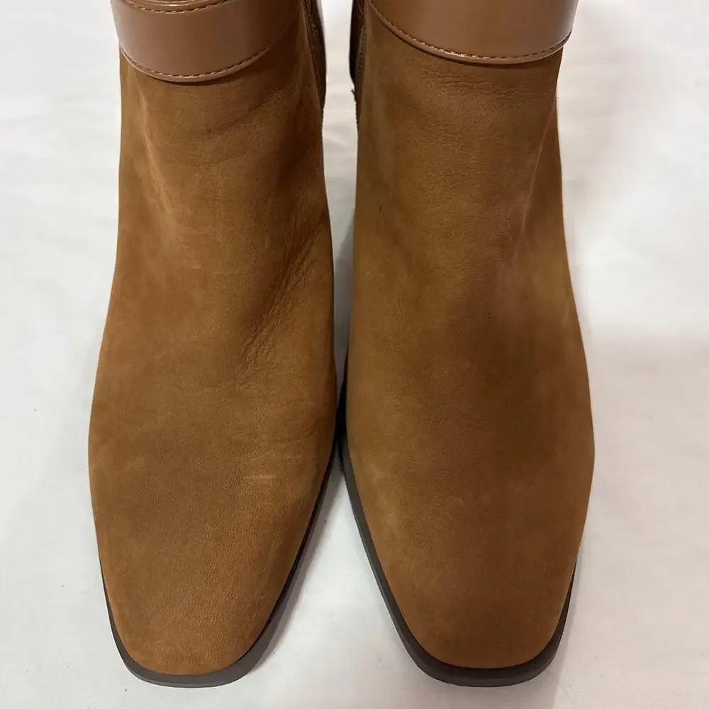 Vionic Womens 8 Tenley Boots Toffee Suede Square Toe Block Heels Party Cocktail